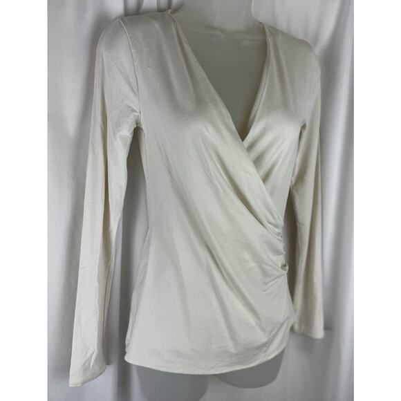 Ann Taylor Crossover V-neck Ruching Long Sleeves Blouse, Ivory Sz: XS, 57-18 - Picture 10 of 16